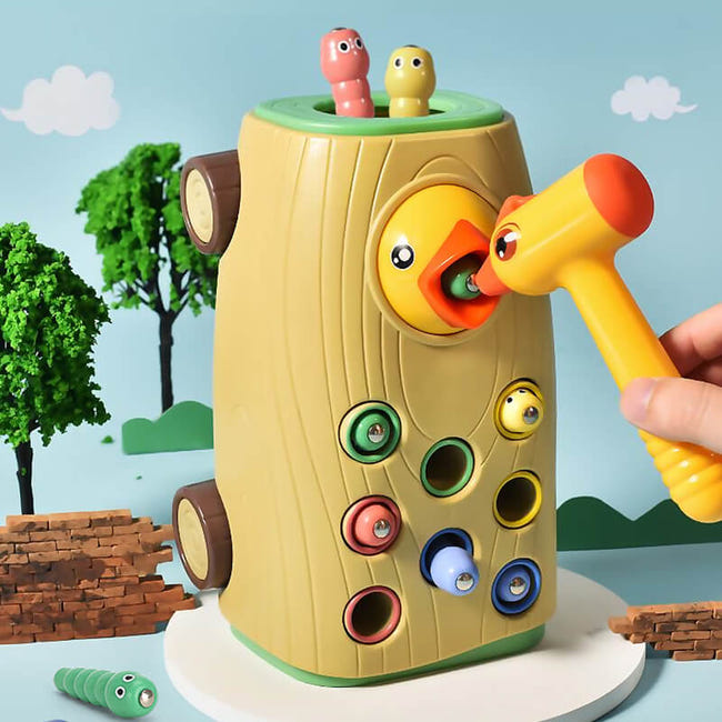 Jeu Magnétique Nourrir L'oiseau - Pic Bois, Vers Aimantés, Souche, Jouet éducatif Montessori 2 Ans+ - 1