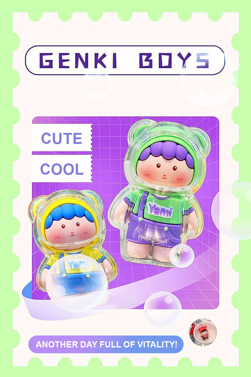 Cute Genki Boy Keychain with Wrist Lanyard & Bell | Clear Acrylic Cover Yami Figure Bag Charm