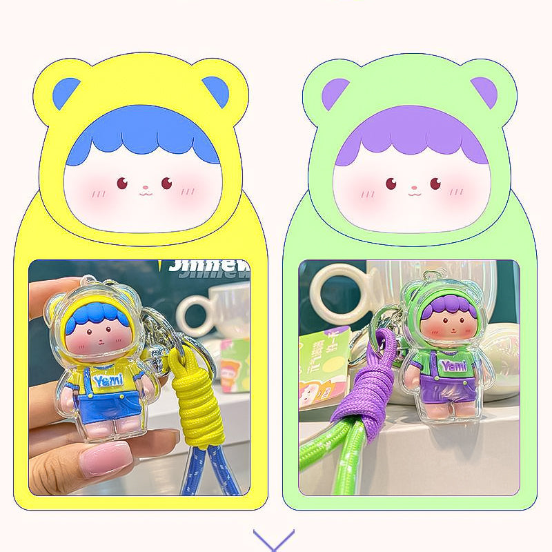 Cute Genki Boy Keychain with Wrist Lanyard & Bell | Clear Acrylic Cover Yami Figure Bag Charm