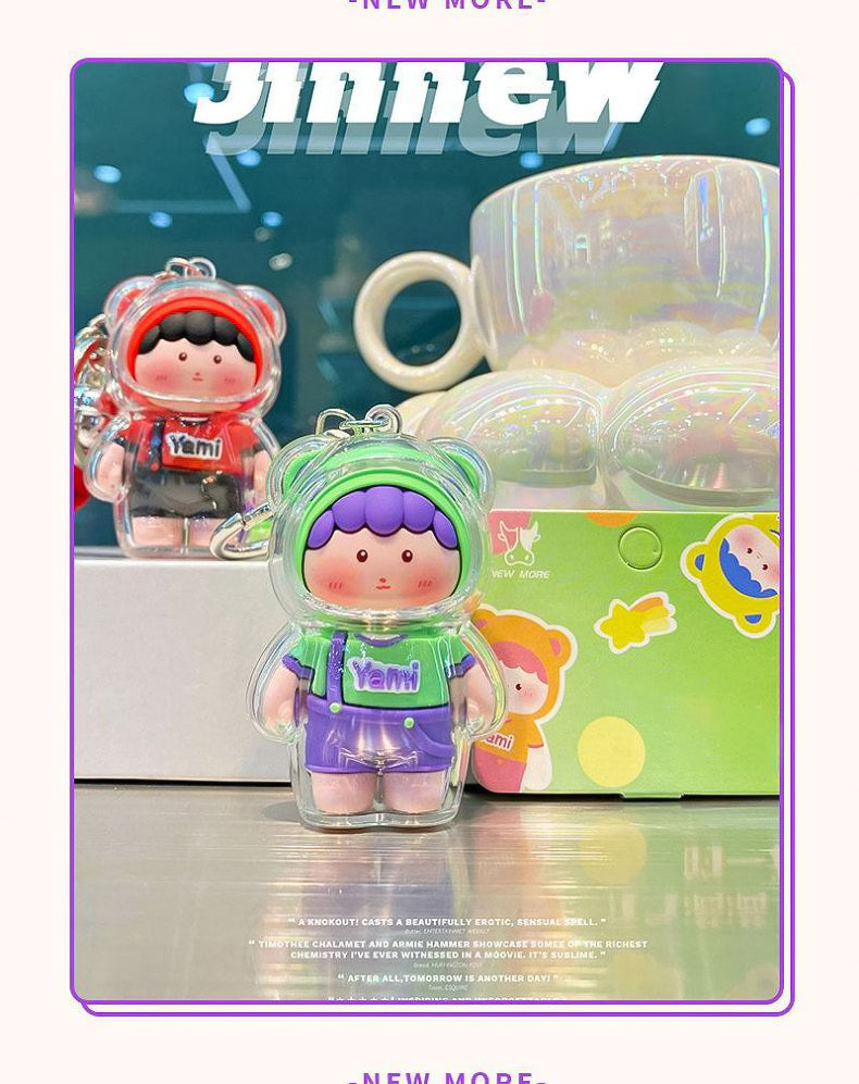 Cute Genki Boy Keychain with Wrist Lanyard & Bell | Clear Acrylic Cover Yami Figure Bag Charm