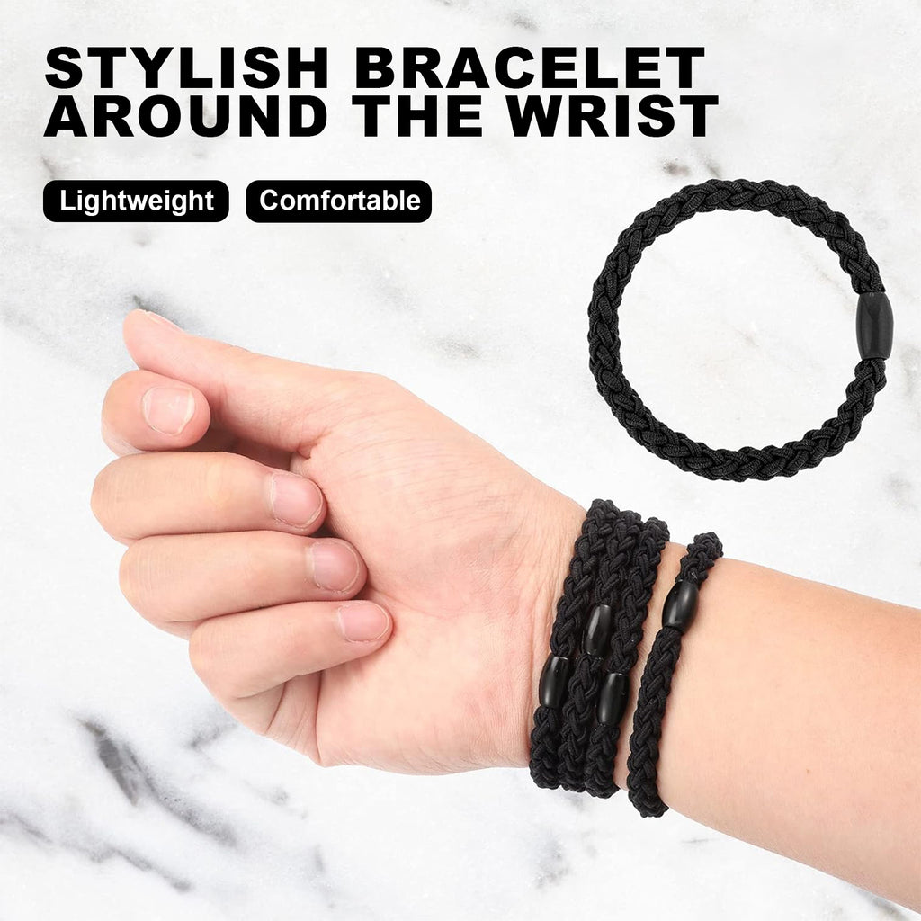2-Pack Black Wave Braided Hair Ties - Durable Elastic Ponytail Holders with Smooth Bean Connector for Thick Hair
