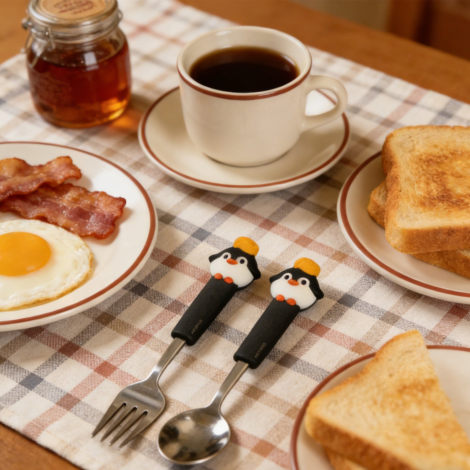 Cute Penguin Spoon & Chopsticks Set – Portable Stainless Steel Cutlery with Storage Case, Kawaii Tableware for Lunch Box, Camping, Office & Dorm (Pink / Black)