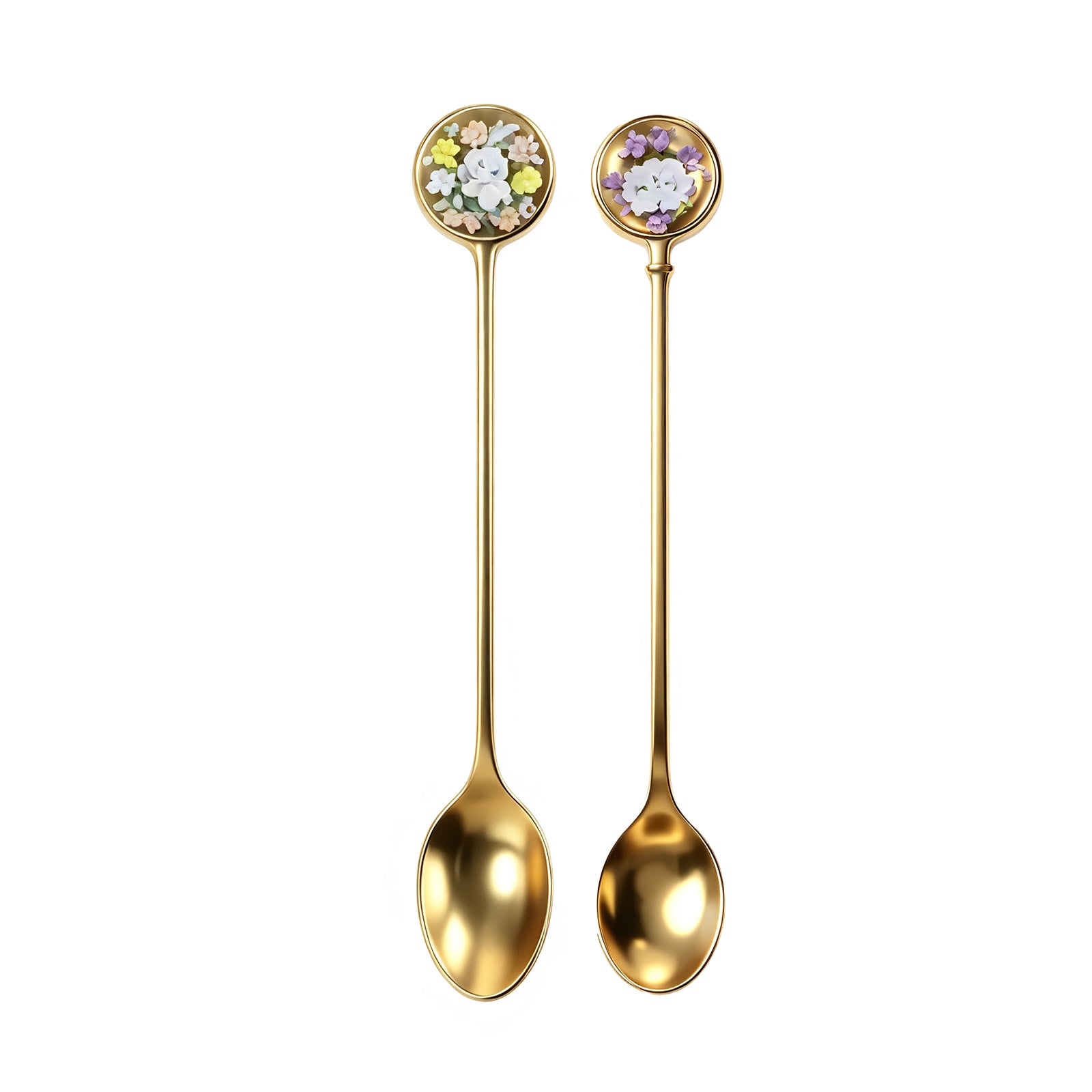 Golden 3D Floral Relief Coffee Spoon - Cute Rabbit & Puppy Garden Design Stainless Steel Tea Spoon for Home Decor