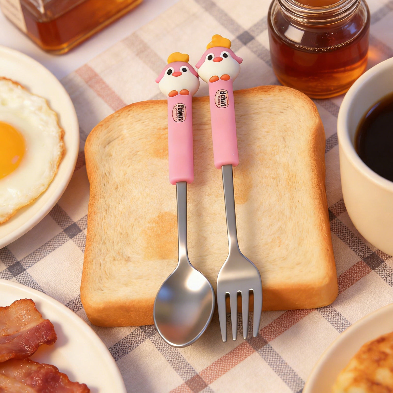 Cute Penguin Spoon & Chopsticks Set – Portable Stainless Steel Cutlery with Storage Case, Kawaii Tableware for Lunch Box, Camping, Office & Dorm (Pink / Black)