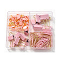 Pastel Pink & Gold Office Supply Set – 4-in-1 Desktop Organizer with Binder Clips, Paper Clips, Push Pins & Storage Box, Aesthetic Stationery for School & Home Office