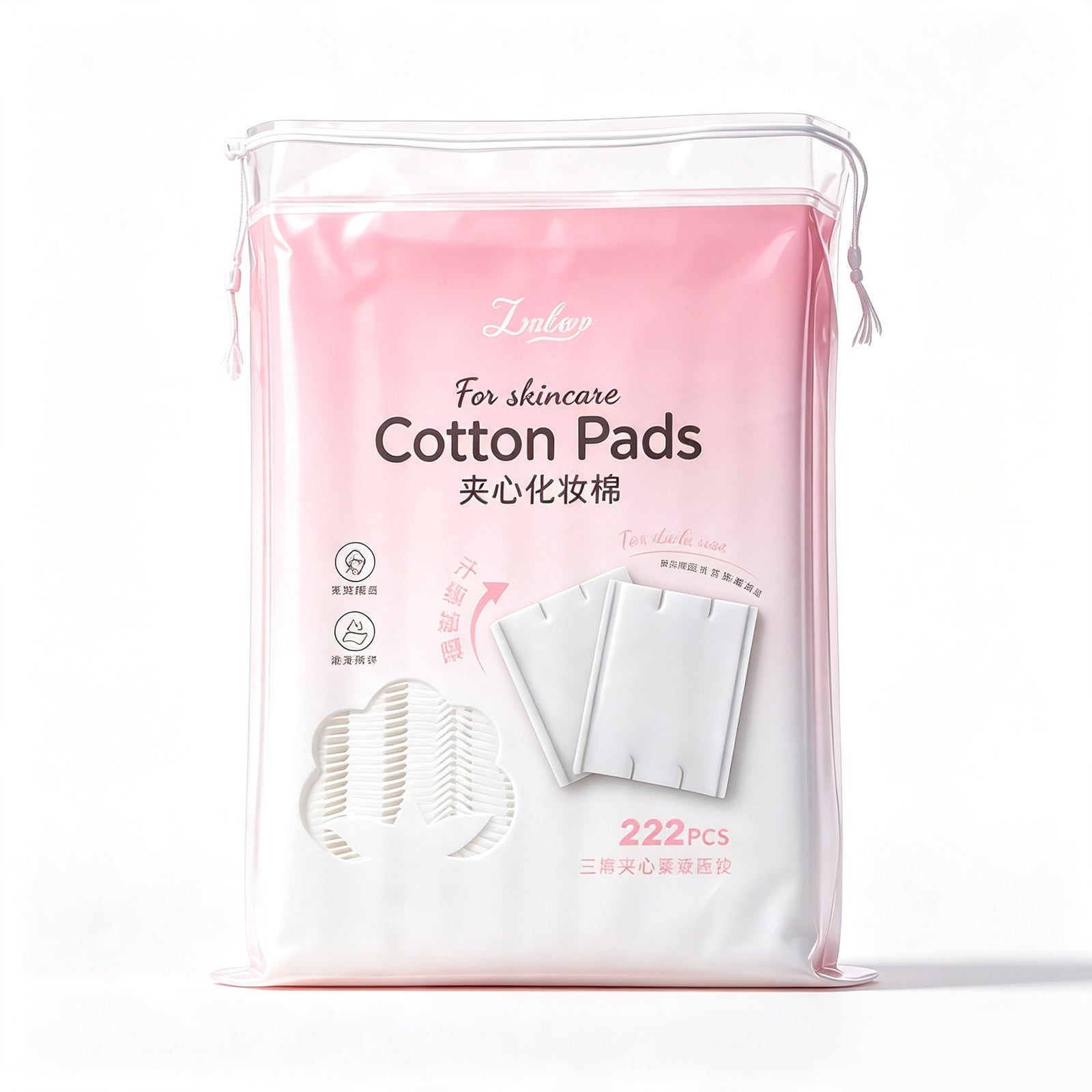 222 Pcs 3-Ply Lint-Free Cotton Pads for Skincare – Ultra-Soft Makeup Remover & Toner Pads in Reusable Zipper Pouch