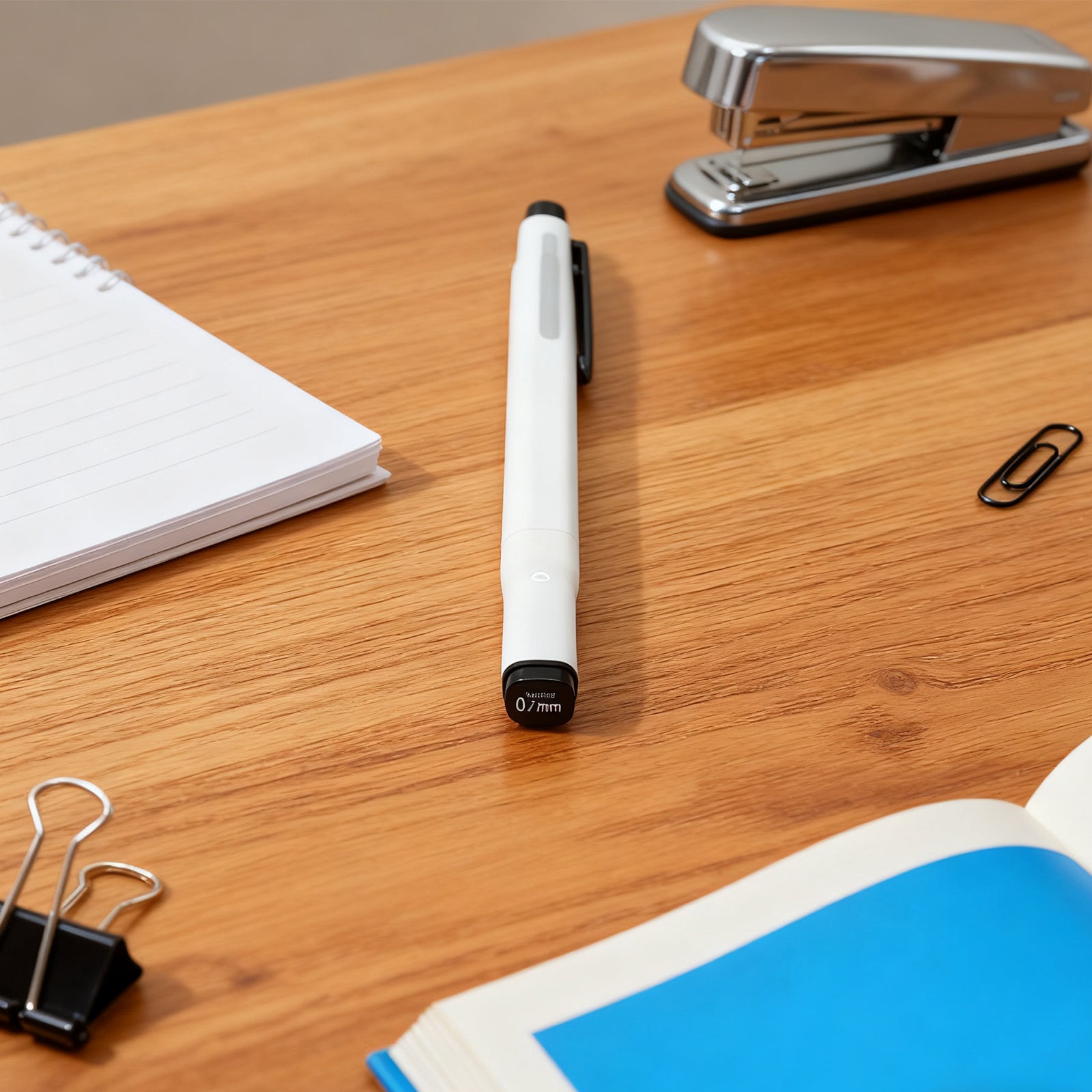 Minimalist Retractable Marker Pen – 0.7mm Black Ink, Matte White Barrel | Smooth Writing for Students & Office Use