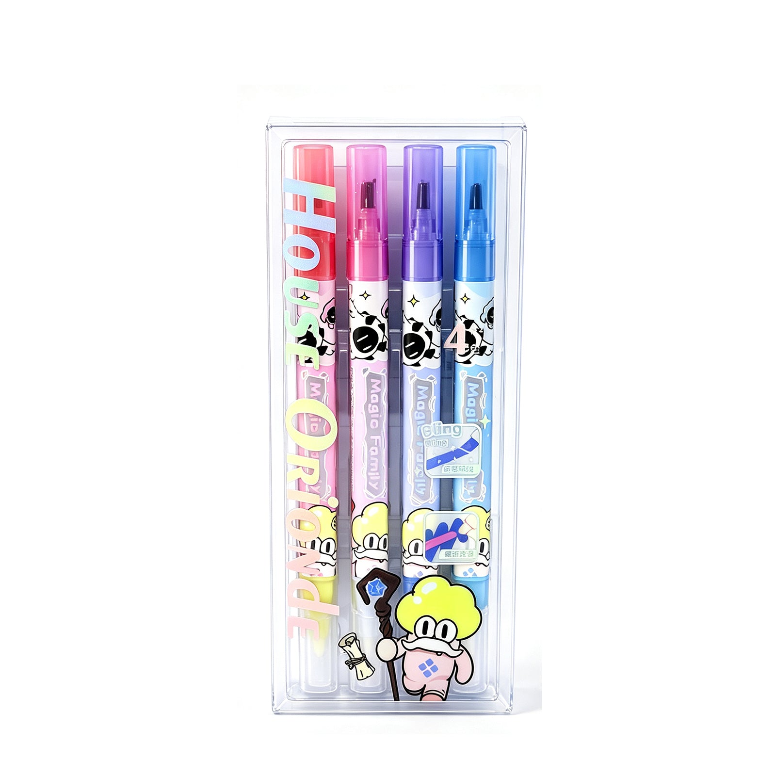 Magic Family Dual-Tip Glitter Highlighter Set – 4 Vibrant Colors, Color-Changing & Sparkle Effect, Perfect for Students, Journaling & Creative Marking