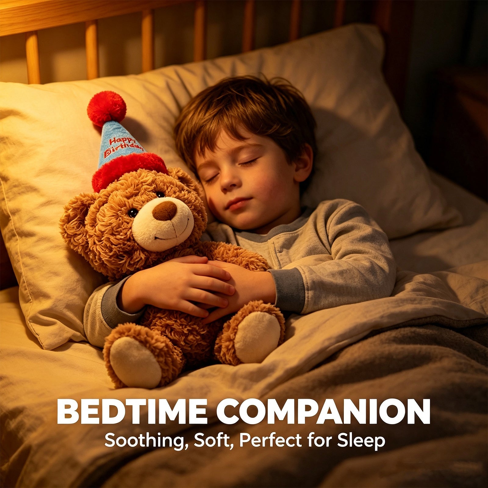 Adorable Birthday Bear Plush Toy – 32cm Ultra-Soft Brown Teddy with "Happy Birthday" Party Hat, Perfect Huggable Gift for Kids & Adults