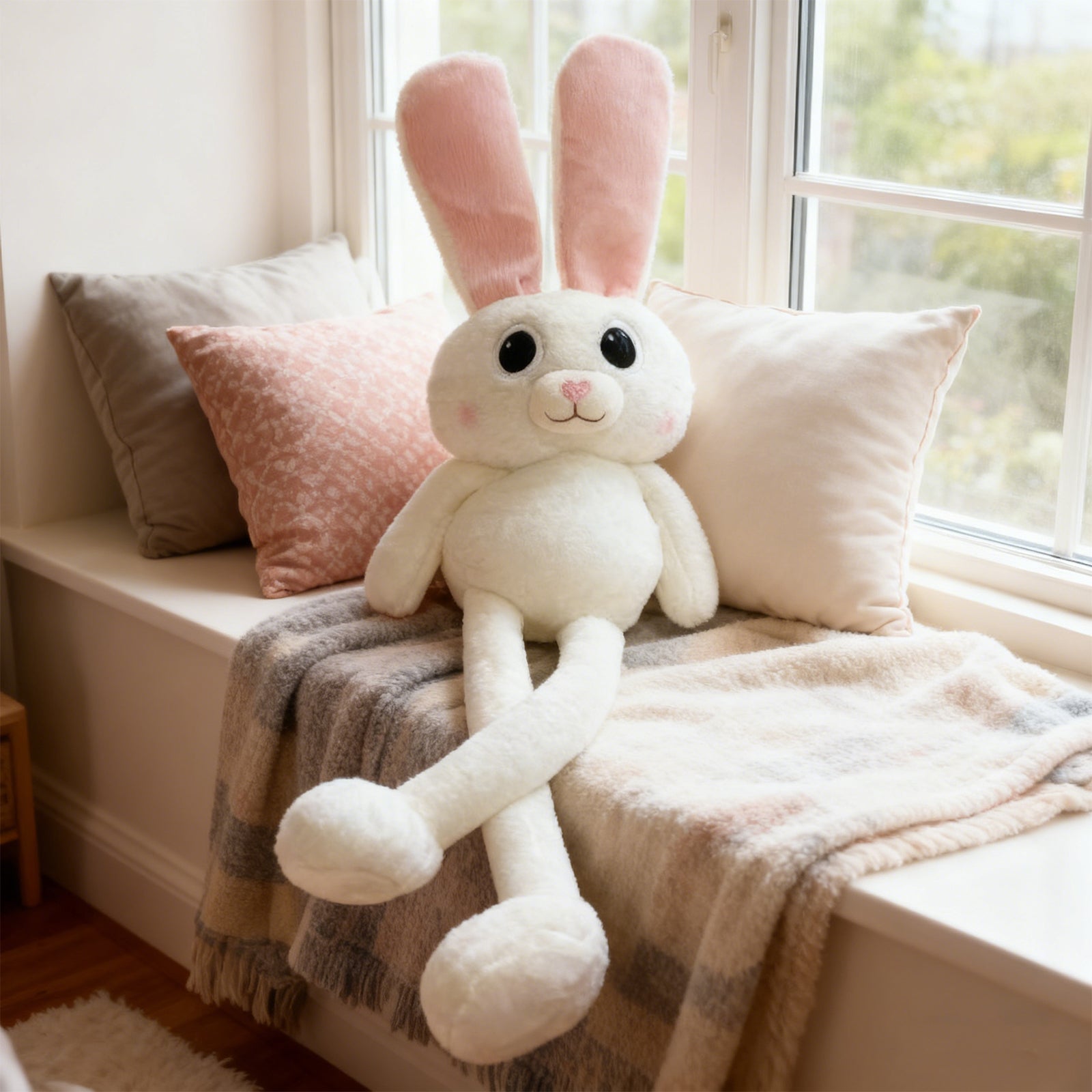 Giant 90cm Stretchy Long-Legs Bunny Plush – Cute Pink-Eared Rabbit Stuffed Animal Toy & Decorative Pillow, image 5