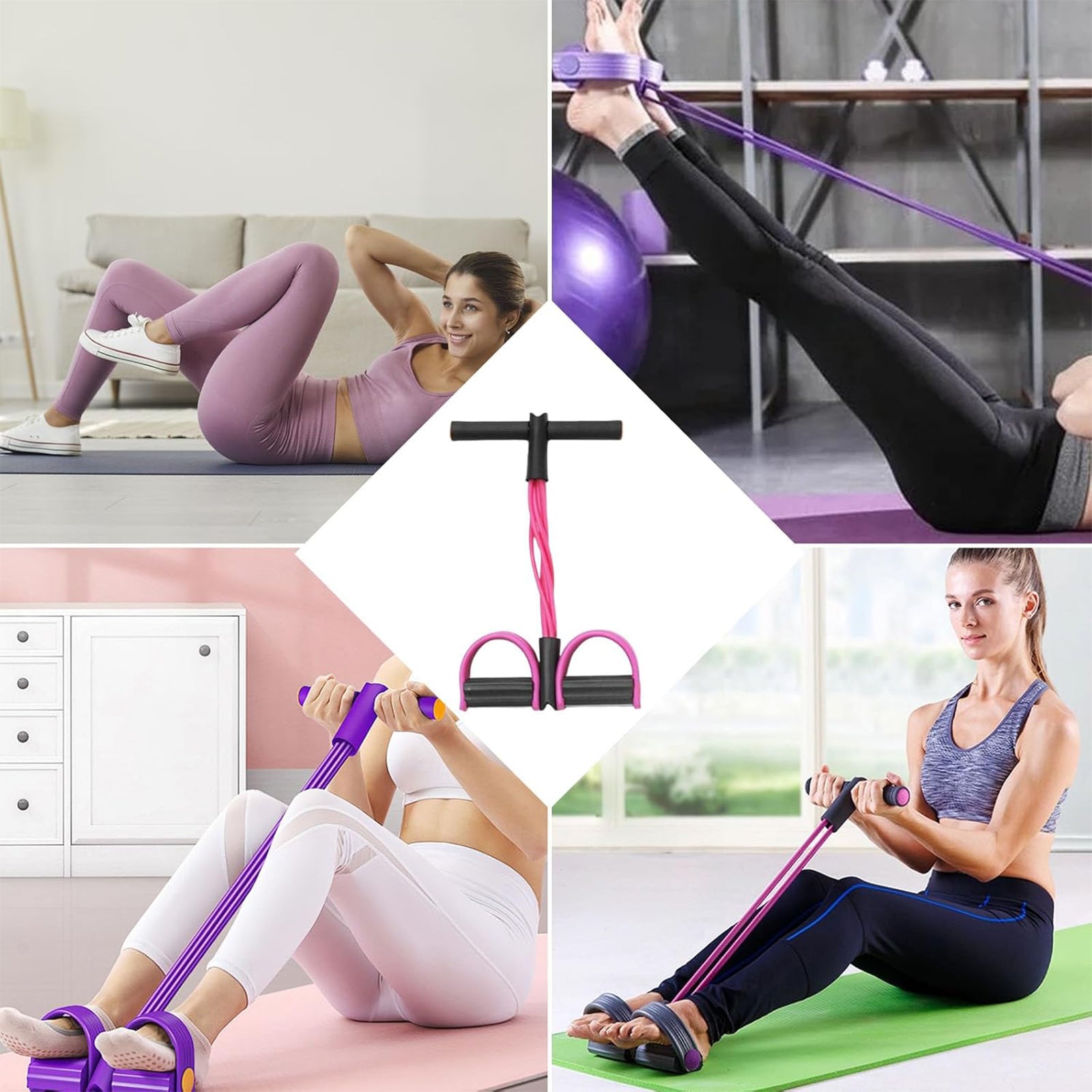 4-Tube Foot Pedal Resistance Band – High-Density Elastic Yoga Puller for Core, Legs & Full-Body Toning at Home