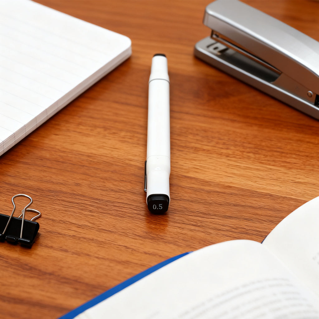 Minimalist Retractable Marker Pen – 0.7mm Black Ink, Matte White Barrel | Smooth Writing for Students & Office Use