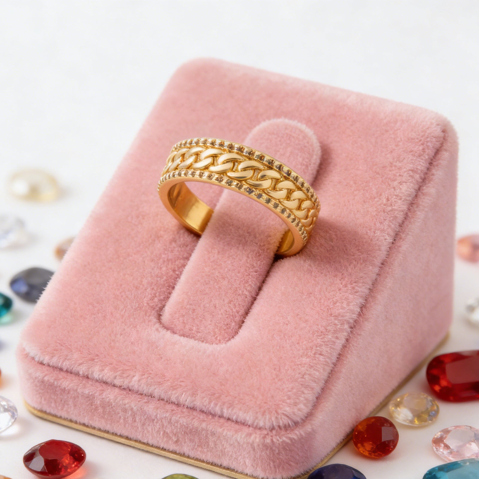 Luxury Gold Cuban Link Open Ring – Adjustable, Rhinestone-Embellished, Perfect for Daily Wear & Gift Giving