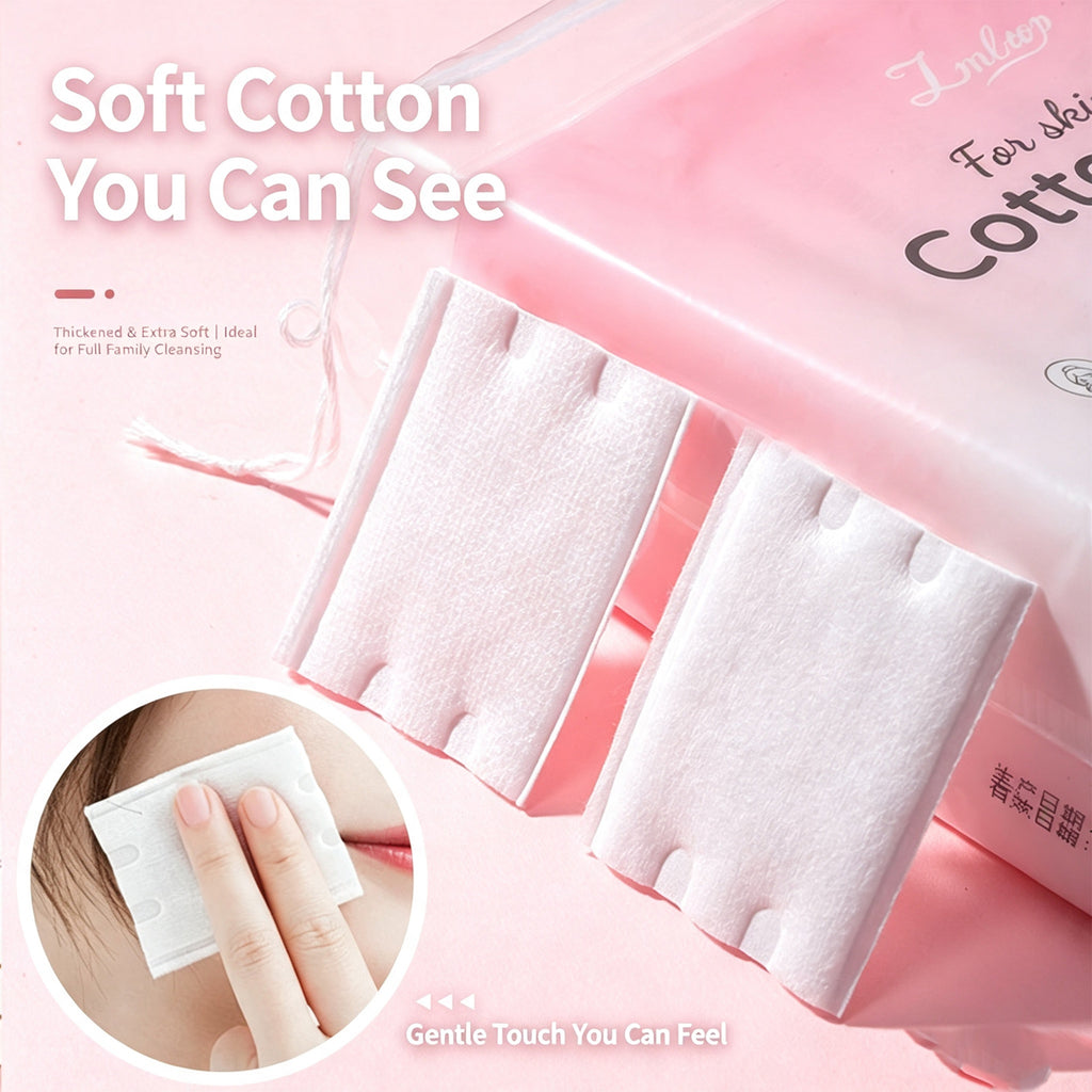 222 Pcs 3-Ply Lint-Free Cotton Pads for Skincare – Ultra-Soft Makeup Remover & Toner Pads in Reusable Zipper Pouch