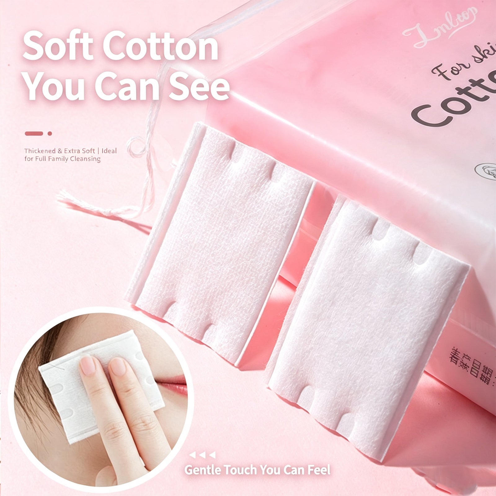 222 Pcs 3-Ply Lint-Free Cotton Pads for Skincare – Ultra-Soft Makeup Remover & Toner Pads in Reusable Zipper Pouch