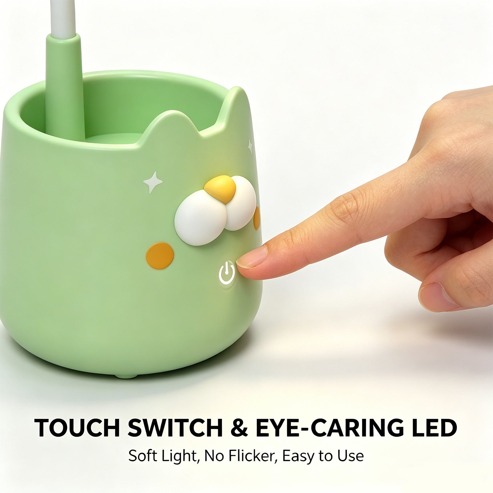 Cute Cat-Shaped Desk Lamp with Pen Holder – Adjustable LED Study Light for Kids & Students, Yellow & Green Options, image 4