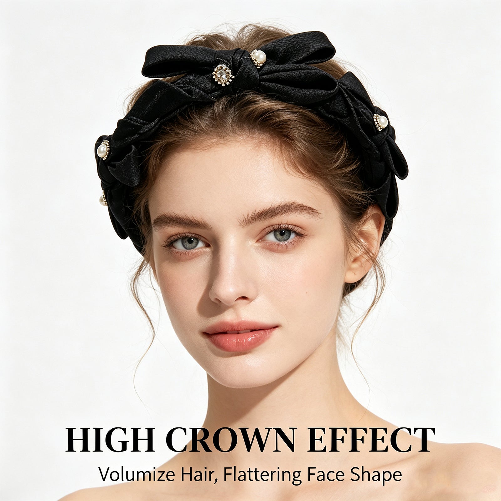 Elegant Black Fabric Bow Headband with Pearls & Rhinestones – Soft Pleated Hair Accessory for Women, Perfect for Daily Wear & Special Occasions, image 2