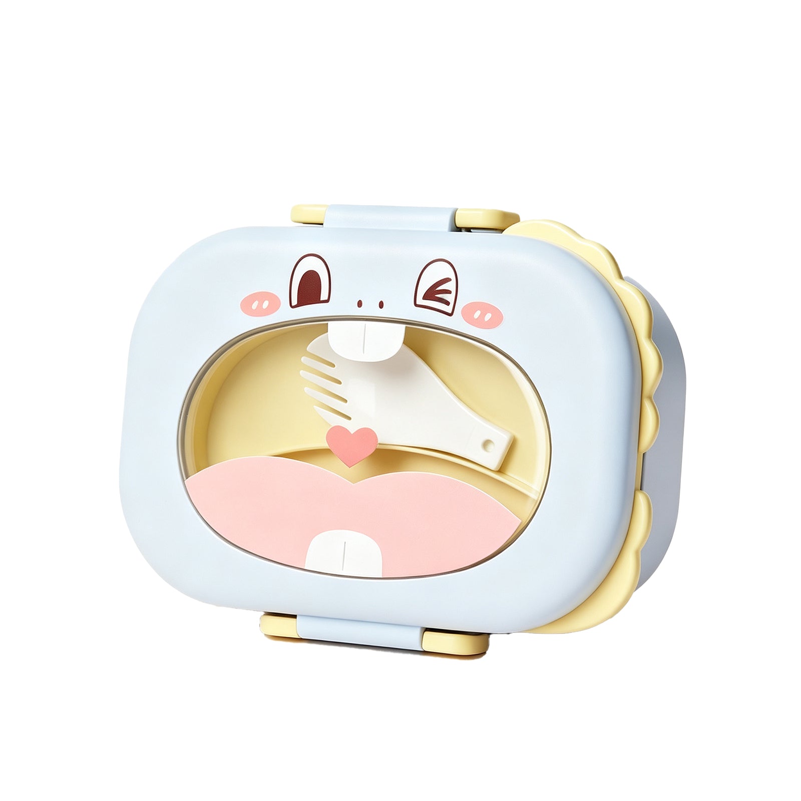 Kawaii Monster Bento Box – Cute Stainless Steel Lunch Container with Clear Window Lid, Leak-Proof Compartments & Spoon for Kids & Adults (Pink/Blue/Mint)
