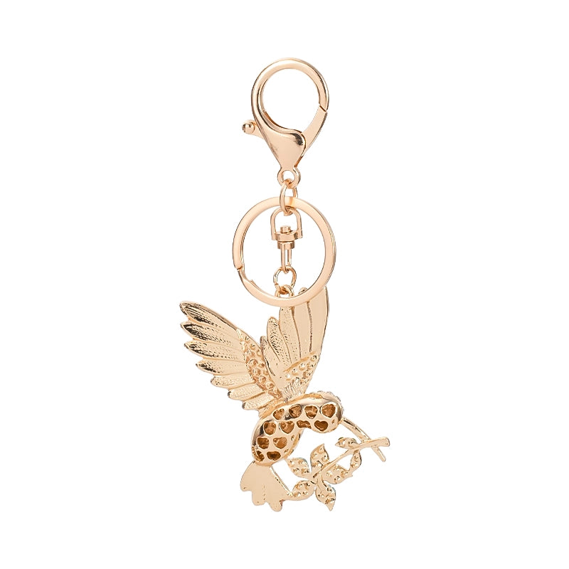 Rhinestone Enamel Hummingbird Keychain | Gold Tone Double-Sided Bag Charm