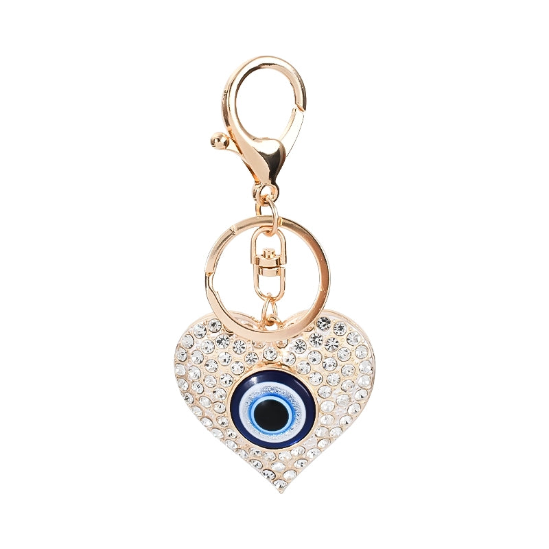 Protective Evil Eye Heart Keychain – Blue Eye Rhinestone Charm for Good Luck & Safety | Stylish Bag Accessory