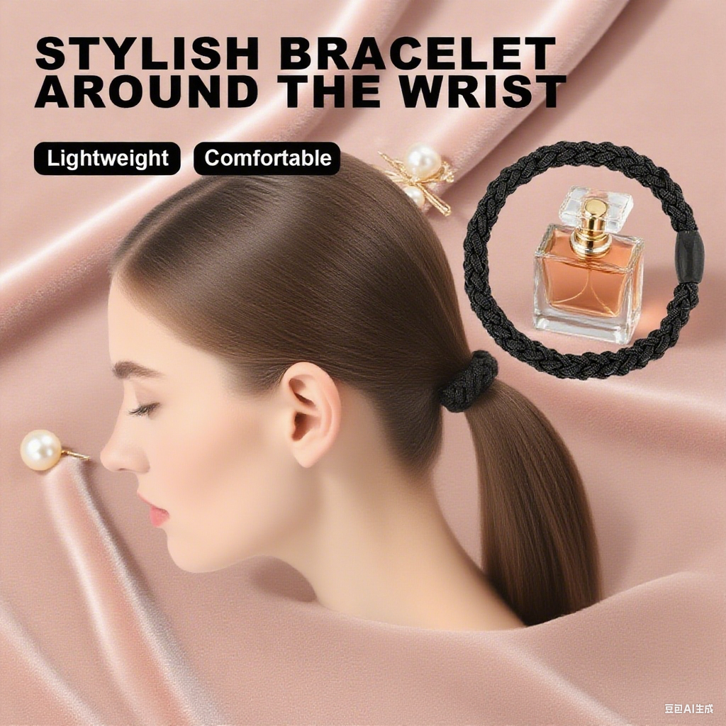 2-Pack Black Wave Braided Hair Ties - Durable Elastic Ponytail Holders with Smooth Bean Connector for Thick Hair