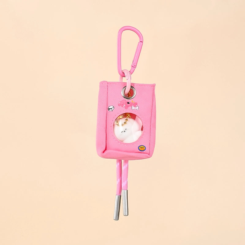 Transparent Mini Storage Bag with Plush Toy, Carabiner & Lanyard | Adorable Accessory for Bags, Keys & Backpacks