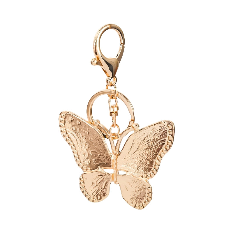 Black White Rhinestone Butterfly Keychain | Gold Enamel Bag Charm Pendant