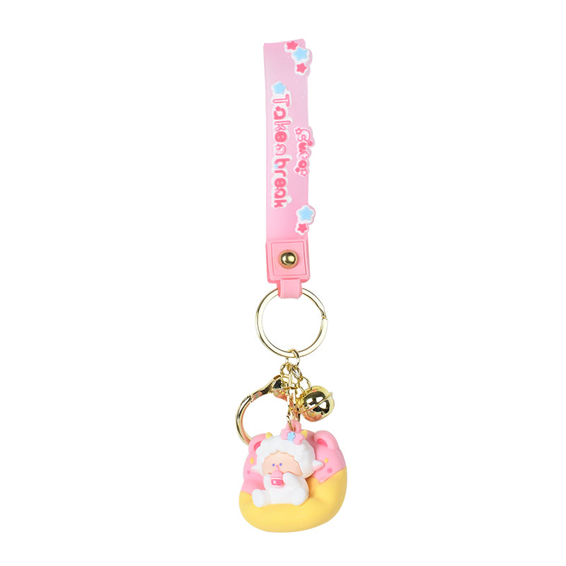 Cute Lazy Sofa Animal Keychain with Bell & Silicone Wrist Strap | Duck Lamb Figure Bag Charm