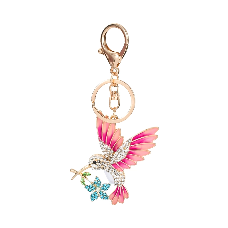 Rhinestone Enamel Hummingbird Keychain | Gold Tone Double-Sided Bag Charm