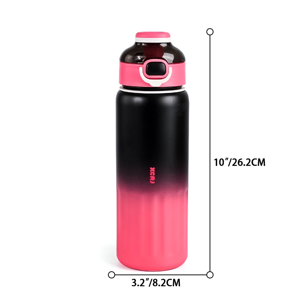 Insulated Stainless Steel Water Bottle with Pop-Up Lid | Black Pink Gradient Vacuum Flask