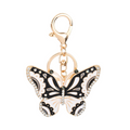 Black White Rhinestone Butterfly Keychain | Gold Enamel Bag Charm Pendant, image 1
