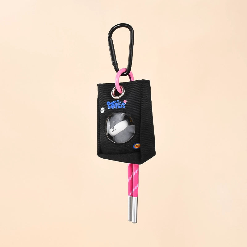 Transparent Mini Storage Bag with Plush Toy, Carabiner & Lanyard | Adorable Accessory for Bags, Keys & Backpacks