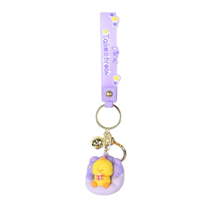 Cute Lazy Sofa Animal Keychain with Bell & Silicone Wrist Strap | Duck Lamb Figure Bag Charm
