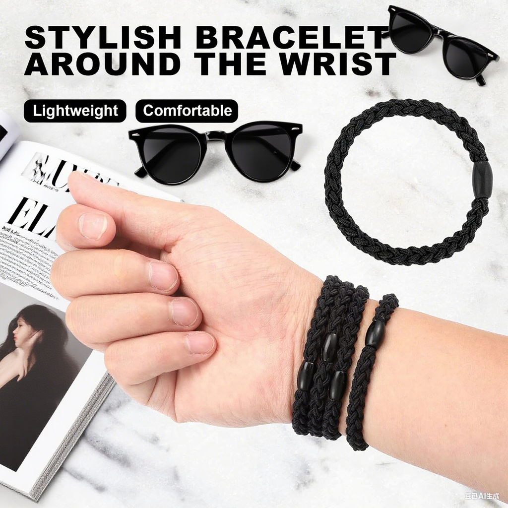 2-Pack Black Wave Braided Hair Ties - Durable Elastic Ponytail Holders with Smooth Bean Connector for Thick Hair