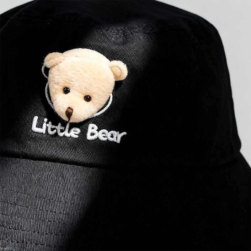 Cute 3D Little Bear Embroidered Bucket Hat – UV Protection Sun Cap for Kids & Teens, Soft Cotton Blend, Adjustable Fit