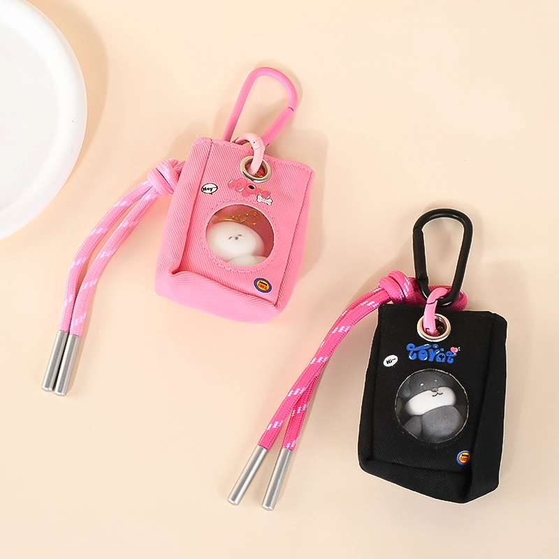 Transparent Mini Storage Bag with Plush Toy, Carabiner & Lanyard | Adorable Accessory for Bags, Keys & Backpacks
