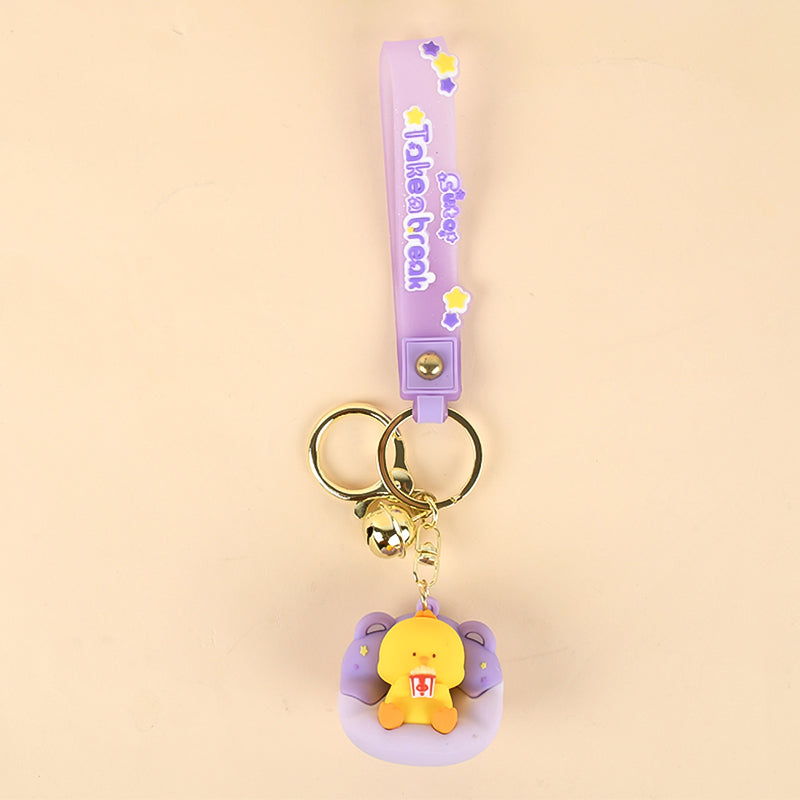 Cute Lazy Sofa Animal Keychain with Bell & Silicone Wrist Strap | Duck Lamb Figure Bag Charm, image 2