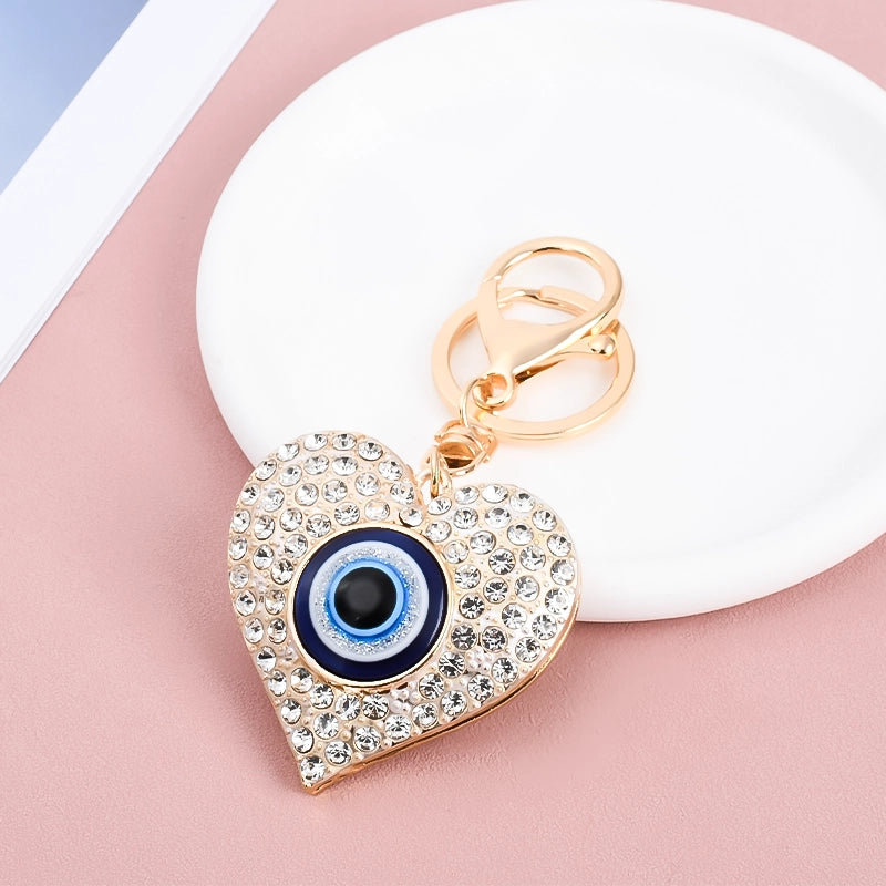 Protective Evil Eye Heart Keychain – Blue Eye Rhinestone Charm for Good Luck & Safety | Stylish Bag Accessory