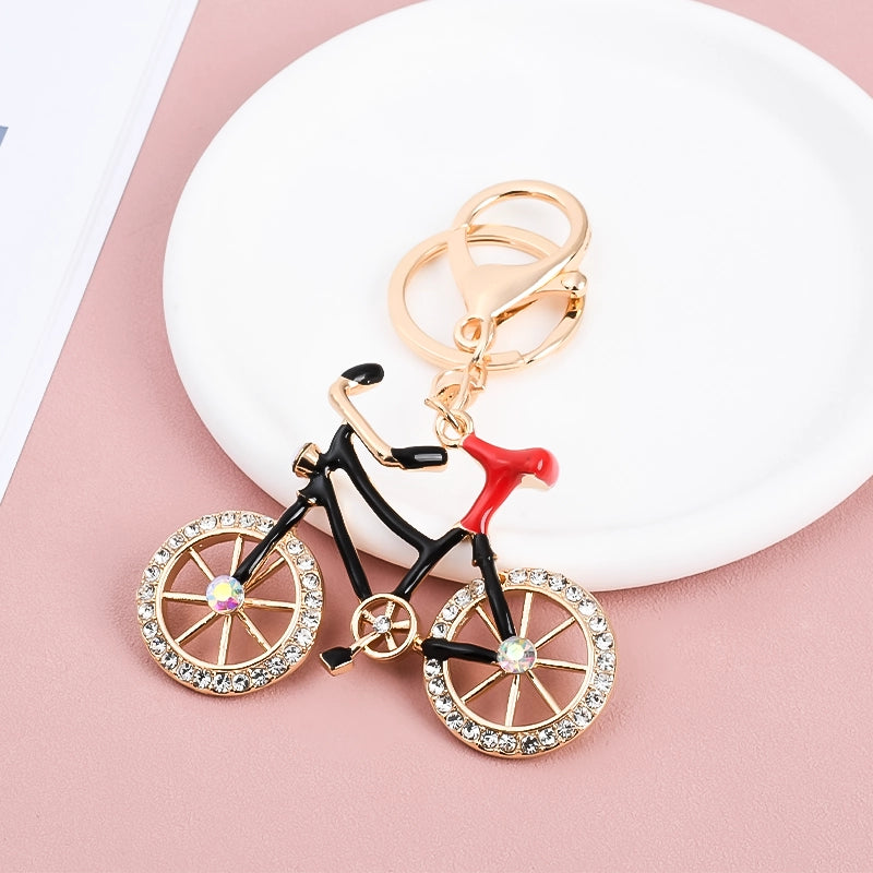 Cute Bicycle Keychain with Rhinestone Wheels – Retro Bike Charm for Car Keys, Bag & Backpack | Unique Gift for Cycling Lovers & Women