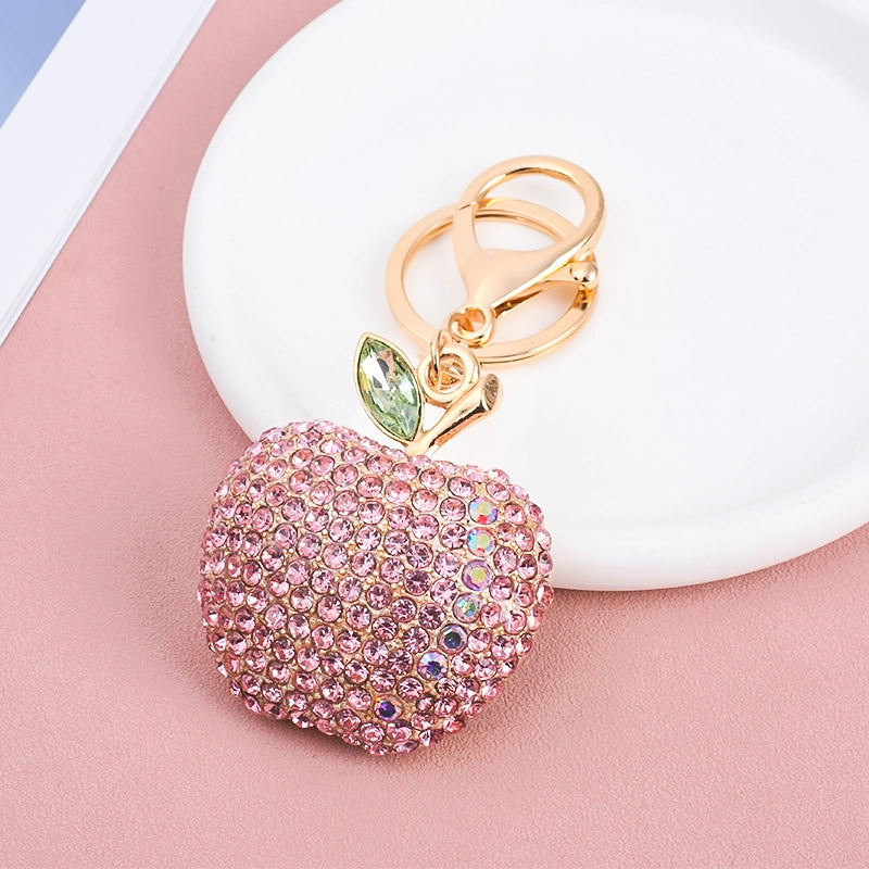 Luxury Rhinestone Apple Keychain – Sparkling Fruit Charm for Car, Bag & Keys | Perfect Gift for Women & Girls