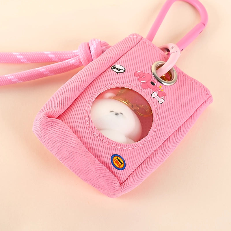 Transparent Mini Storage Bag with Plush Toy, Carabiner & Lanyard | Adorable Accessory for Bags, Keys & Backpacks