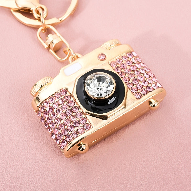 Luxury Rhinestone Camera Keychain – Sparkling Retro Photo Charm for Car Keys, Handbag & Backpack | Perfect Gift for Photographers & Women
