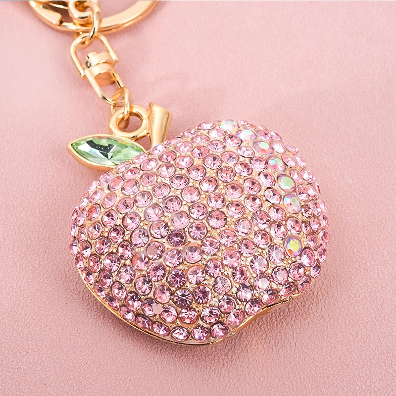 Luxury Rhinestone Apple Keychain – Sparkling Fruit Charm for Car, Bag & Keys | Perfect Gift for Women & Girls