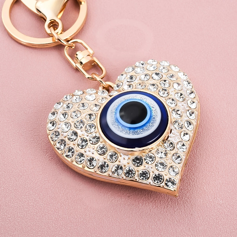 Protective Evil Eye Heart Keychain – Blue Eye Rhinestone Charm for Good Luck & Safety | Stylish Bag Accessory