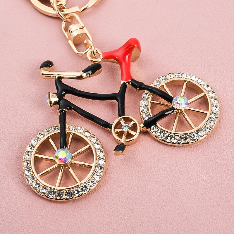 Cute Bicycle Keychain with Rhinestone Wheels – Retro Bike Charm for Car Keys, Bag & Backpack | Unique Gift for Cycling Lovers & Women