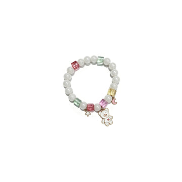 Cute Teddy Bear & Pearl Charm Bracelet – Pastel Candy Bead Stretch Bracelet for Women & Girls