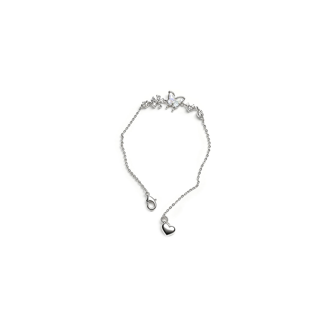 Sterling Silver Butterfly & Heart Charm Bracelet – Delicate Sparkling Chain Bracelet for Women