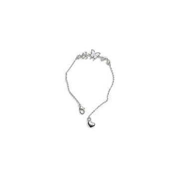 Sterling Silver Butterfly & Heart Charm Bracelet – Delicate Sparkling Chain Bracelet for Women