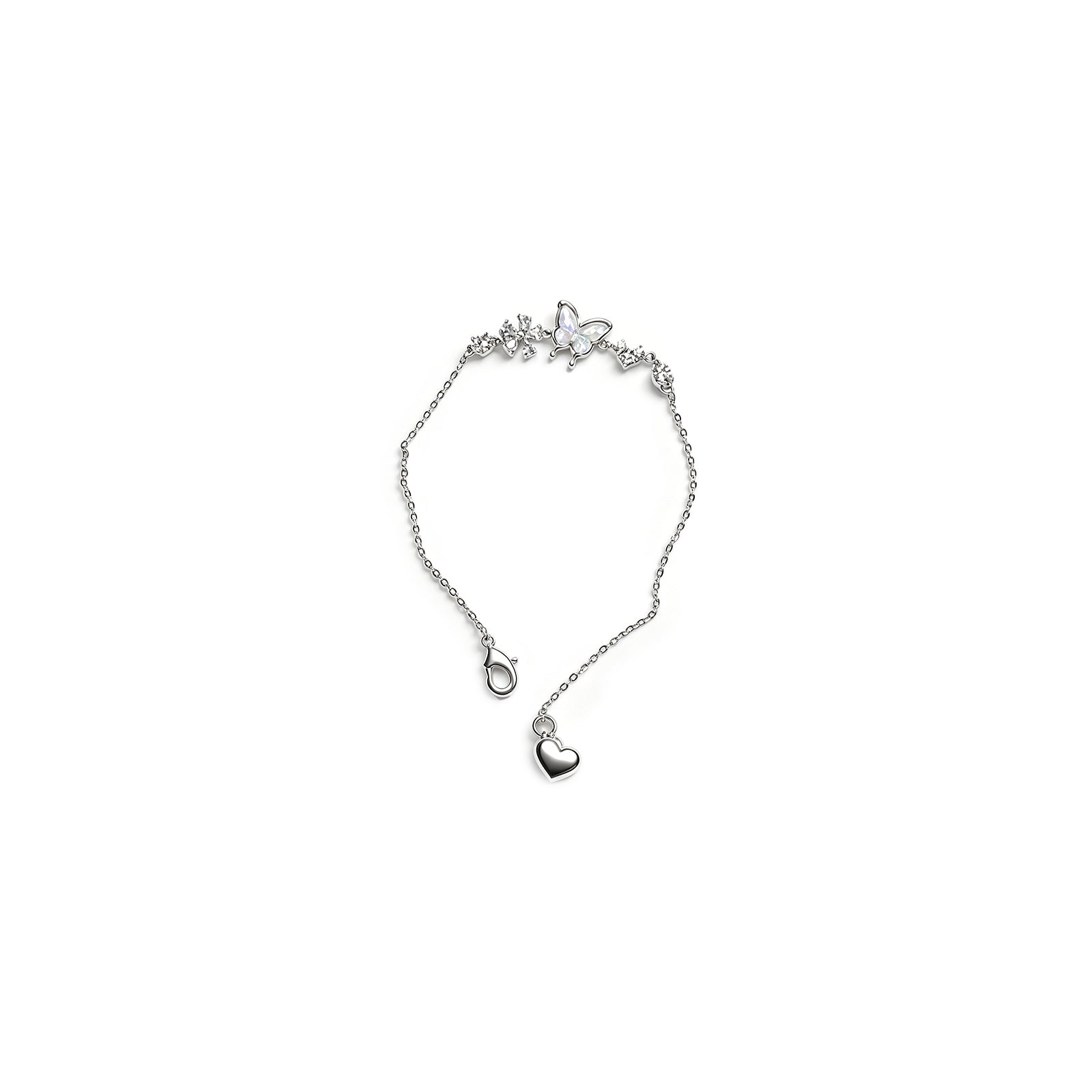 Sterling Silver Butterfly & Heart Charm Bracelet – Delicate Sparkling Chain Bracelet for Women