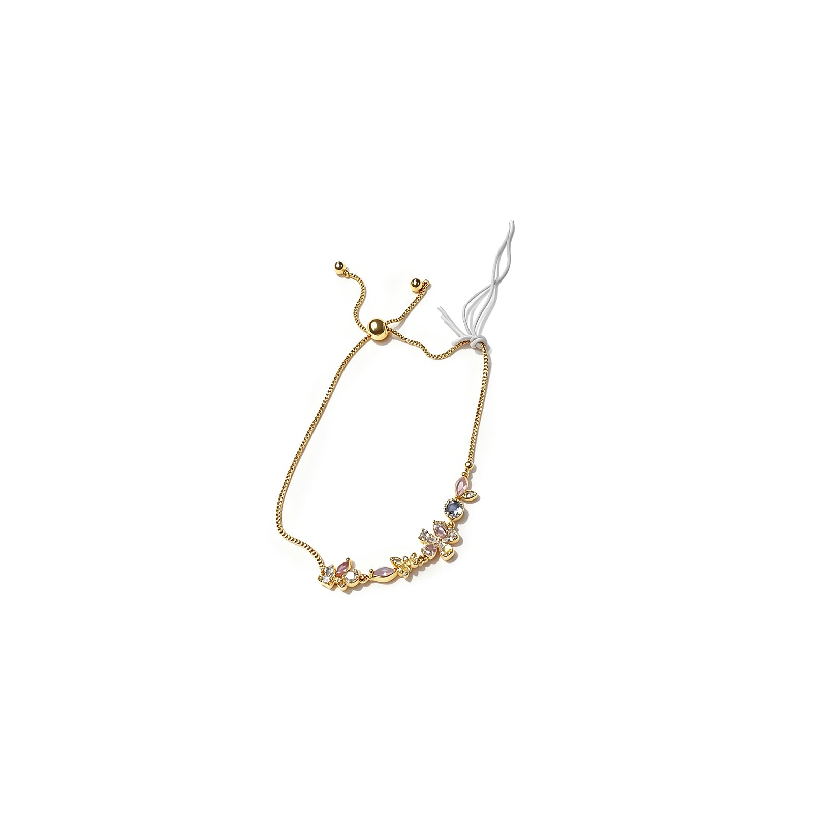 Gold-Tone Adjustable Bracelet with Crystal Flowers & Pearls – Elegant Floral Charm Bracelet for Women, image 1